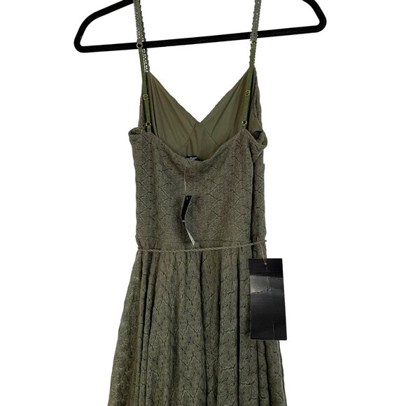 Bebe Olive Lace Overlay Scarf Hem Dress Sweatshirt Strappy NWT $139 Size S - Picture 10 of 13